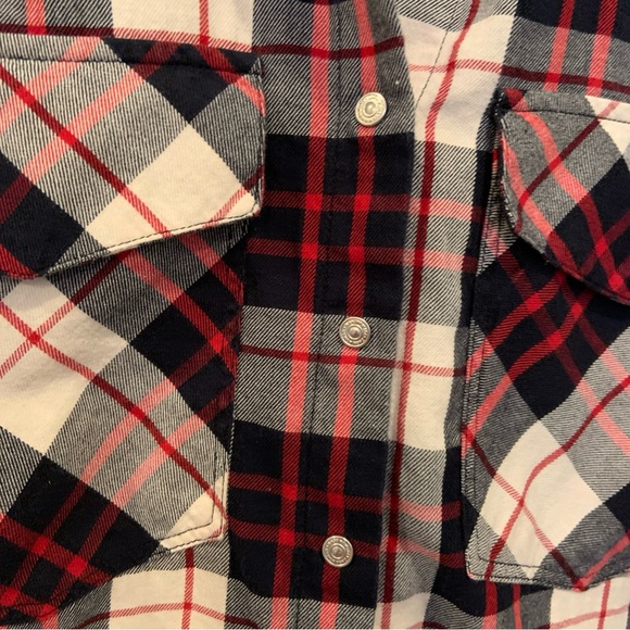 Custom Made Grateful Dead graphic black and red snap front flannel shirt Sz M - Picture 6 of 9